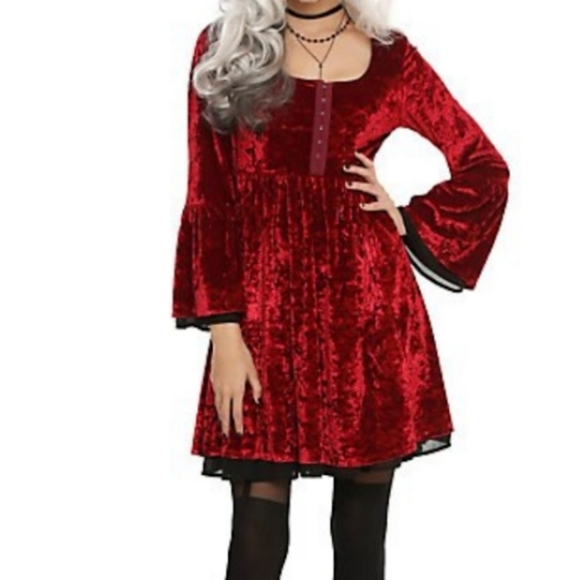 Hot Topic Dresses & Skirts - HOT TOPIC Red Crushed Velvet Bell Sleeved Dress